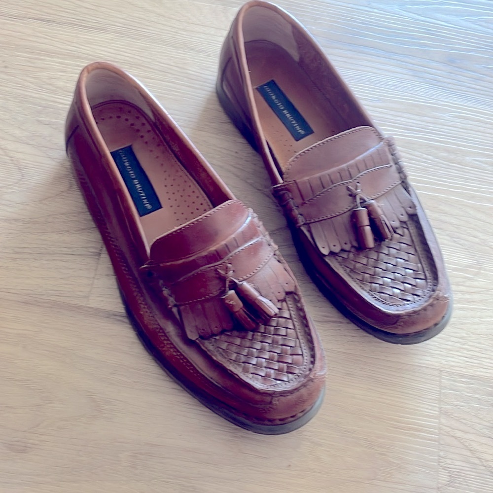 Giorgio Brutini Brown woven leather Loafers with Tassels size 12 m - Picture 7 of 9